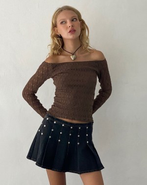 Tricouri Motel Rocks Neira Long Sleeve Bardot Dama Bej | YFZ1366UI