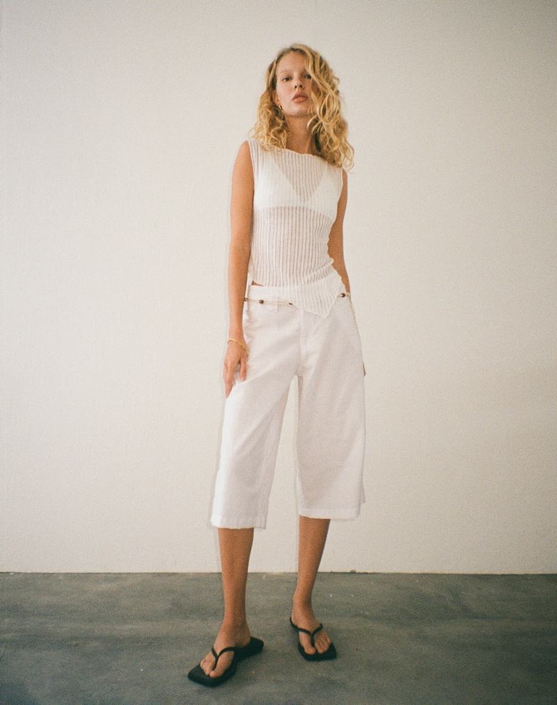 Pantaloni Scurti Motel Rocks Saomy Longline Dama Albi | ZLR2112NV