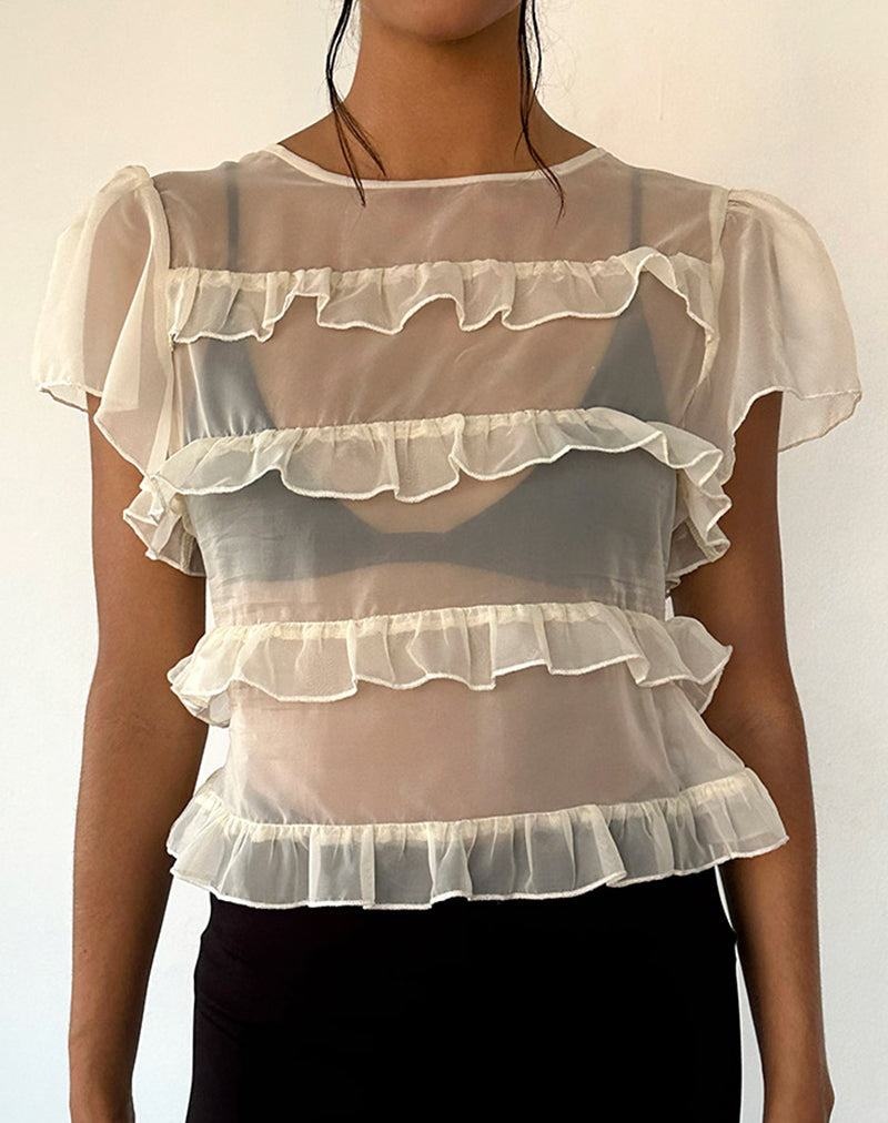 Tricouri Motel Rocks Amarissa Ruffle Dama Albi | HVS3751IP
