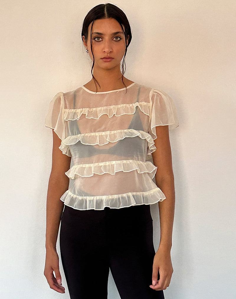 Tricouri Motel Rocks Amarissa Ruffle Dama Albi | HVS3751IP