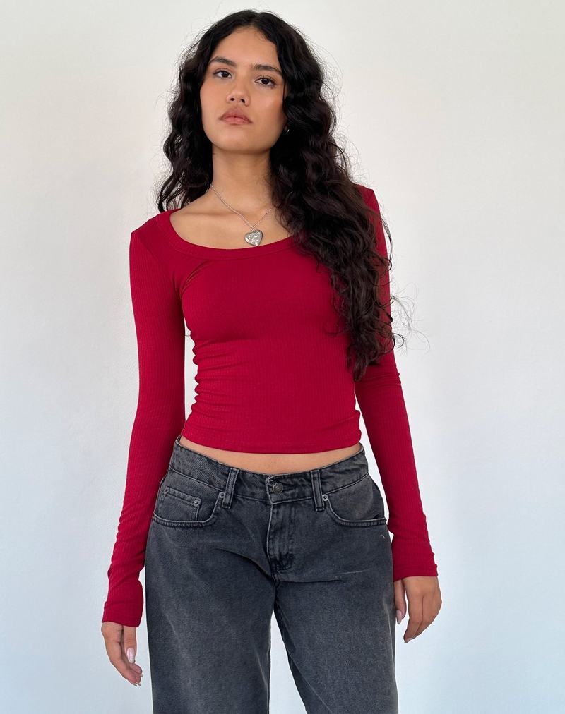 Tricouri Motel Rocks Binlo Extra Long Sleeve Dama Rosii | EET7598BA
