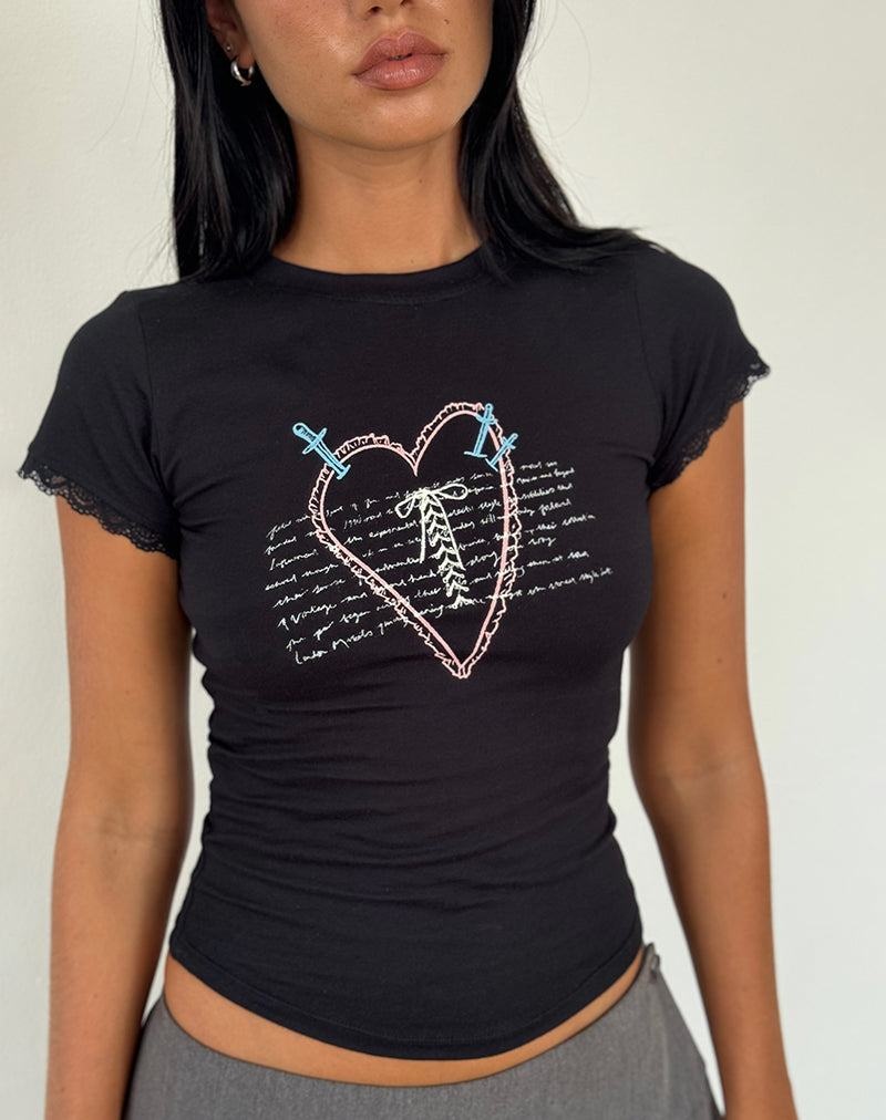 Tricouri Motel Rocks Izzy Dantela Trim Tee Dama Negrii | NCA4710FC