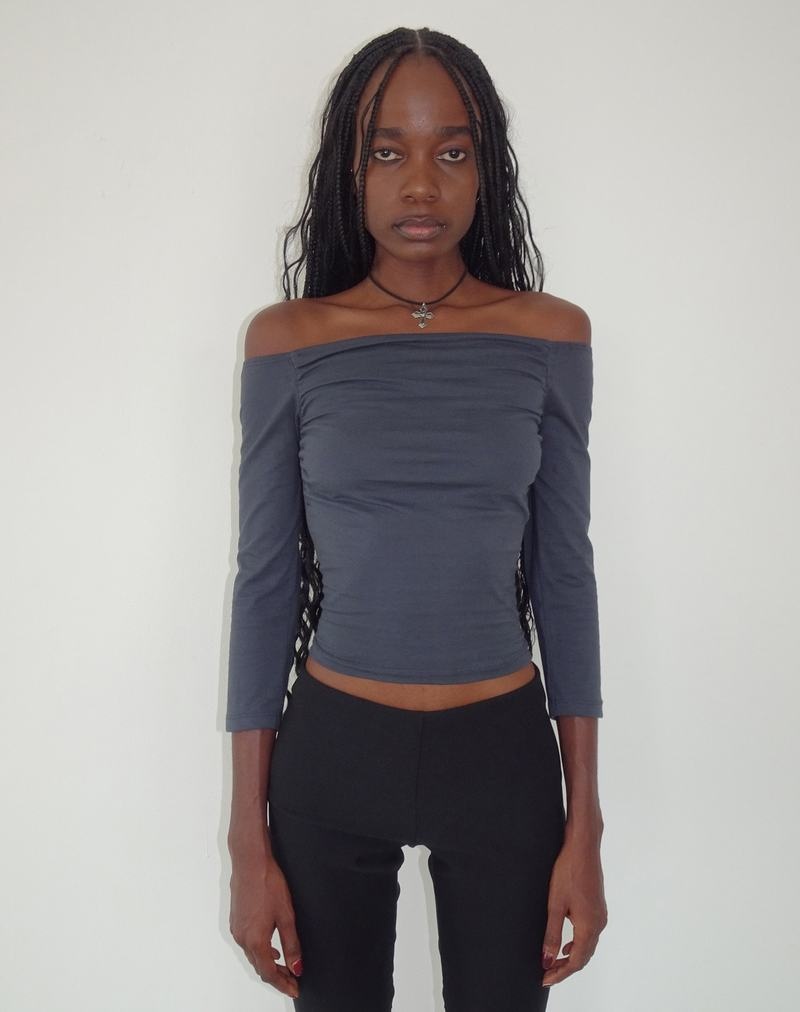 Tricouri Motel Rocks Koby Off Shoulder Bardot Dama Albastri Gri | EFP2464SR