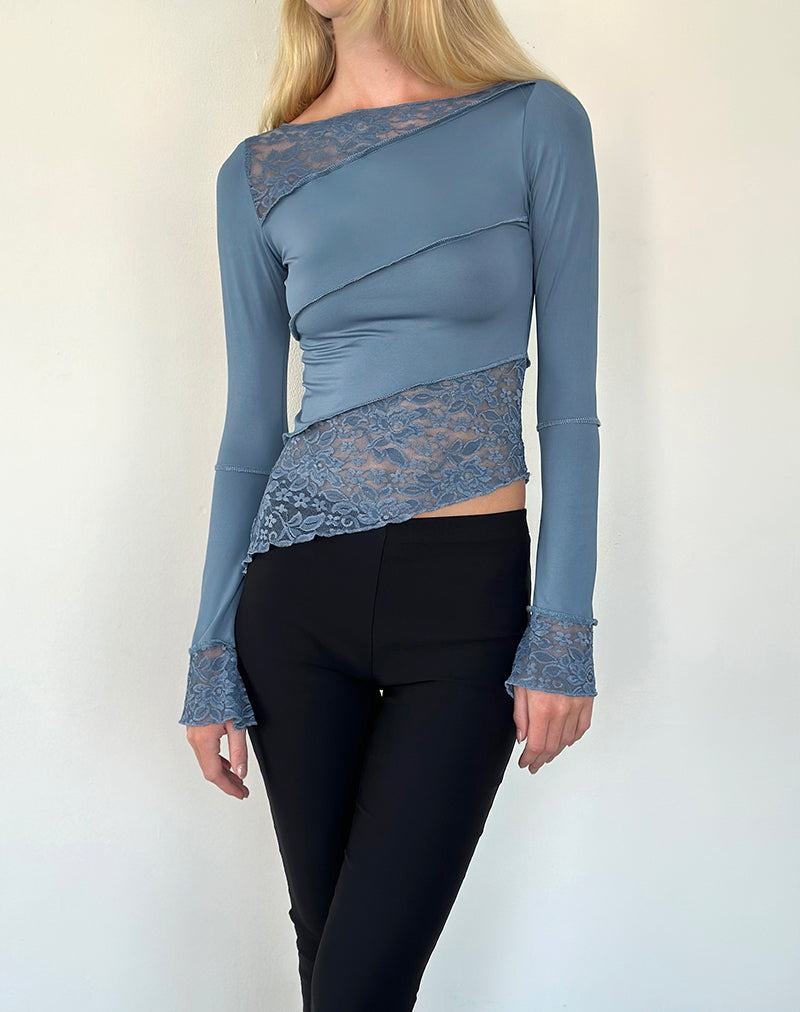 Tricouri Motel Rocks Lucca Long Sleeve Dama Gri Albastri | XFM8150VW