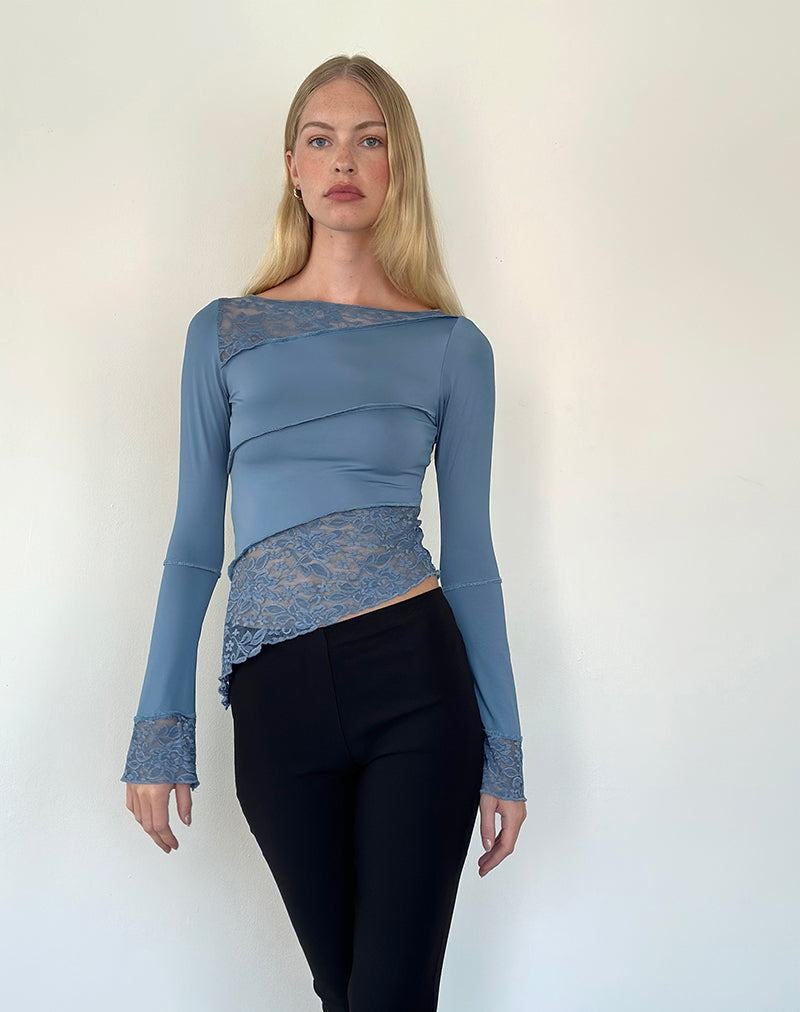 Tricouri Motel Rocks Lucca Long Sleeve Dama Gri Albastri | XFM8150VW