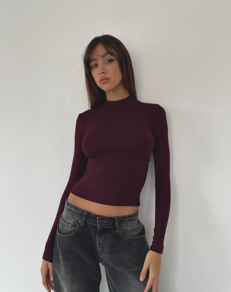 Tricouri Motel Rocks Mabel High-neck Long Sleeve Cu Nervuri Dama Rosii Inchis | OCF8557XU