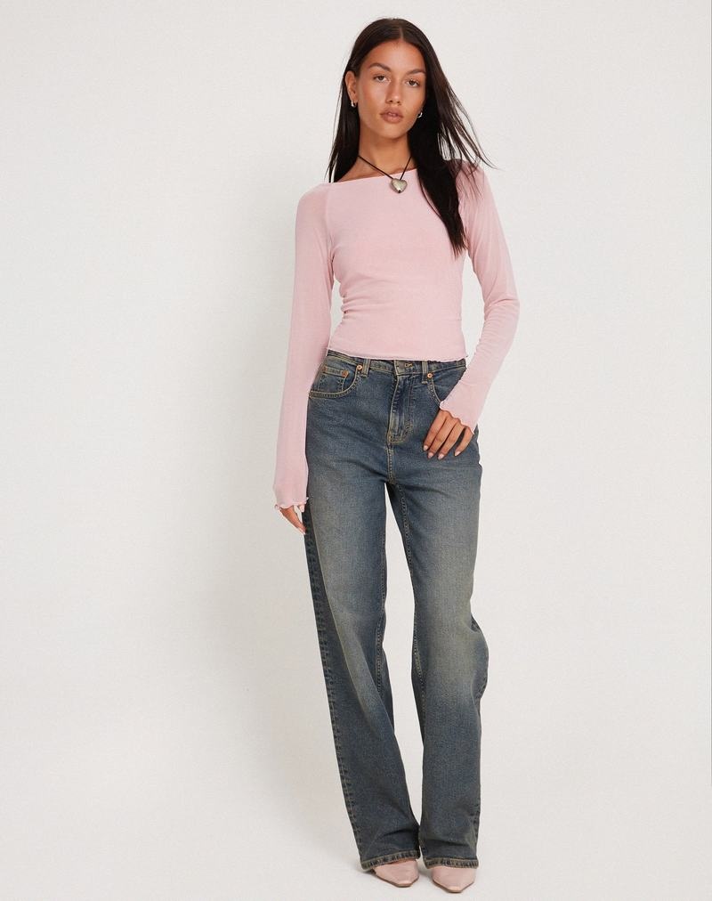 Tricouri Motel Rocks Mahira Long Sleeve Mesh Dama Roz | KVC514YY
