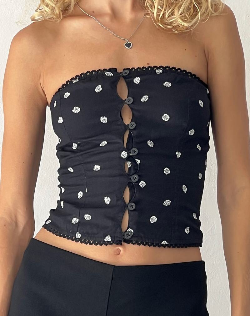 Vesta Motel Rocks Lacey Button Front Corset Dama Negrii Roz | UMK7679AK